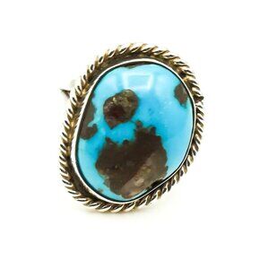 Handmade Turquoise Ring in Sterling Silver Size 6